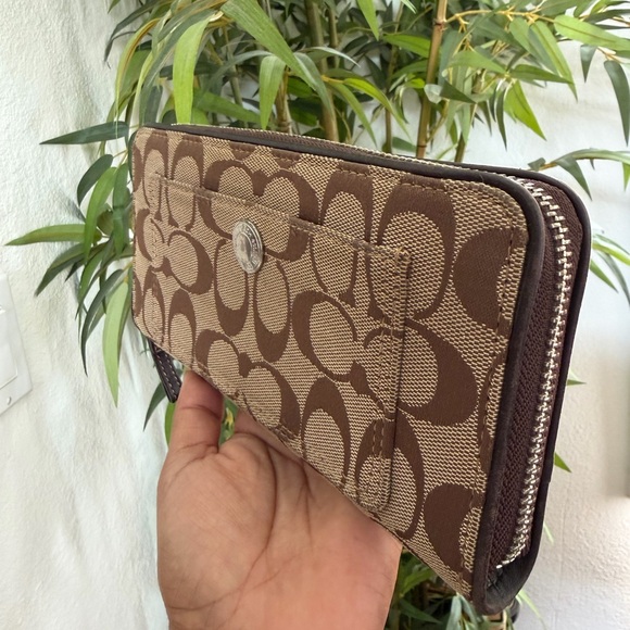 COACH Brown Signature Zipper Wallet - Picture 3 of 7
